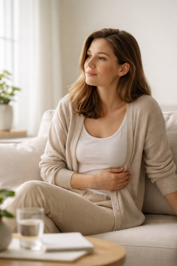 IBS mint funkcionális bélrendszeri zavar - nyugodt élethelyzetet ábrázoló kép.