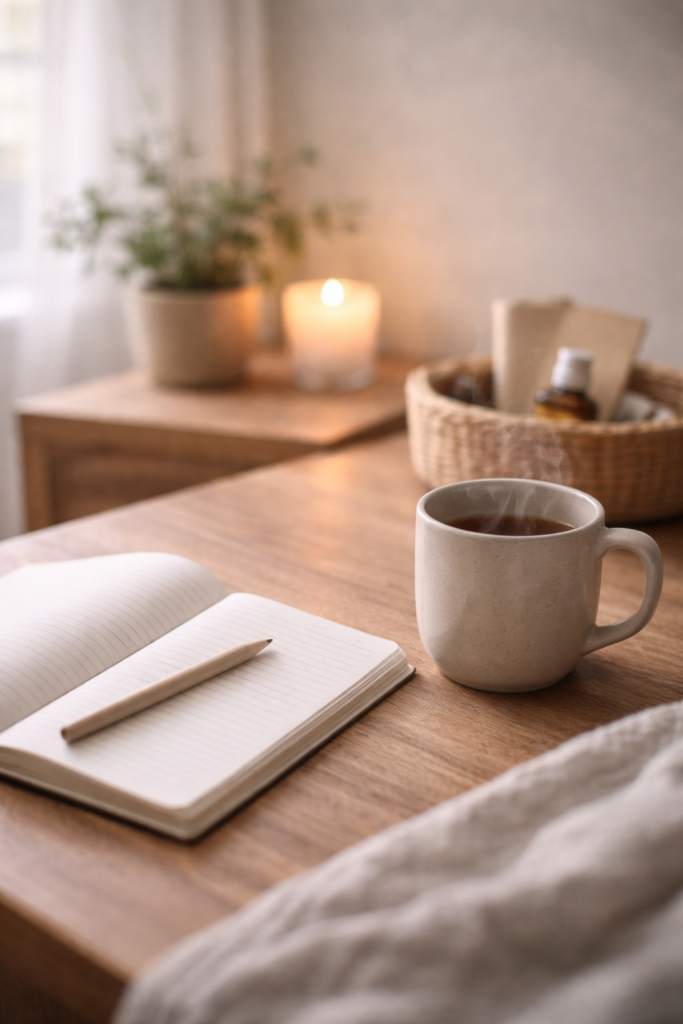 Nyugodt, letisztult környezet, amely a belső feszültség és az idegrendszeri túlterhelés csökkenését jelképezi IBS tapasztalat testvérként.